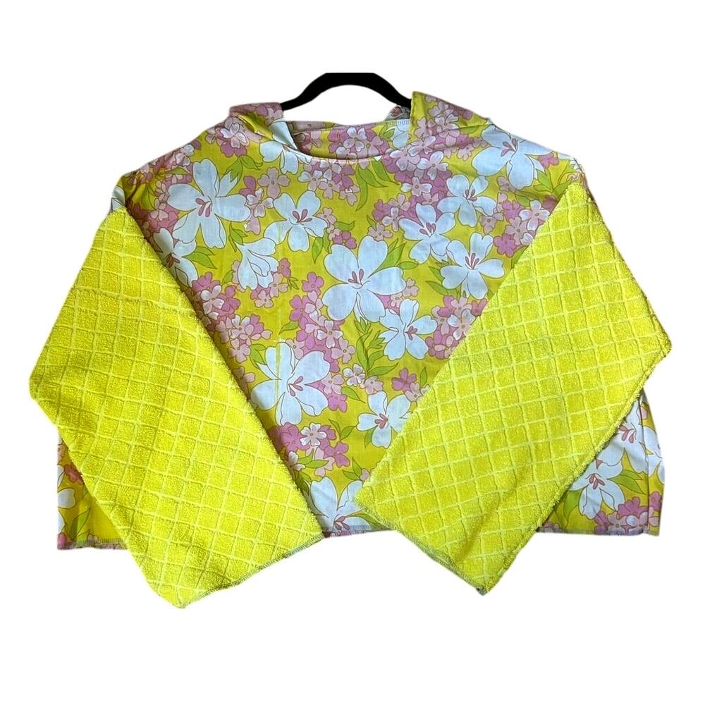 Beach hoodie, floral cotton and terrycloth, upcycled lightweight shirt, One size